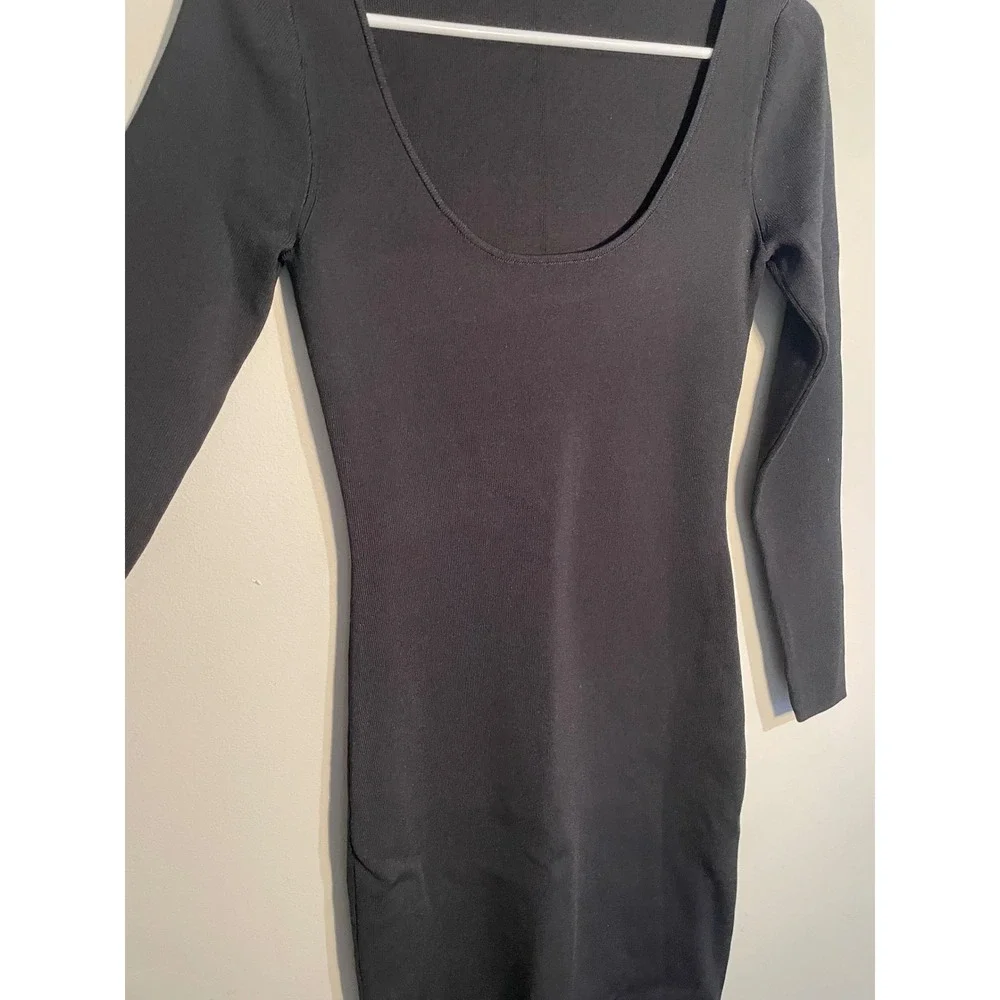J.Crew Black Scoop Neck‎ Bodycon Long Sleeve Midi Dress Size XS